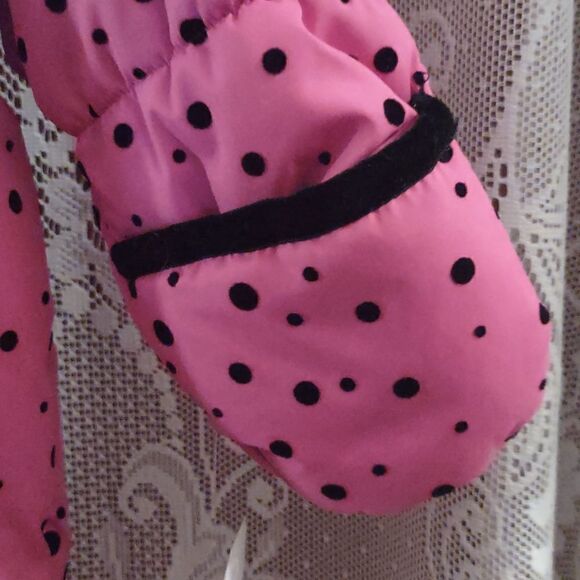 New R 1881 size 12M pink black polka‎ dot hood footed snowsuit zip foldover hand - Picture 3 of 8